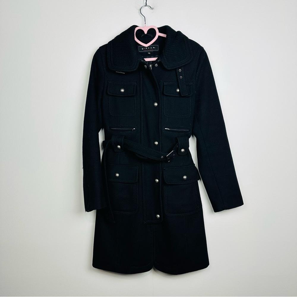 Giacca Black Wool Belted Wool Pea Coat Size 6